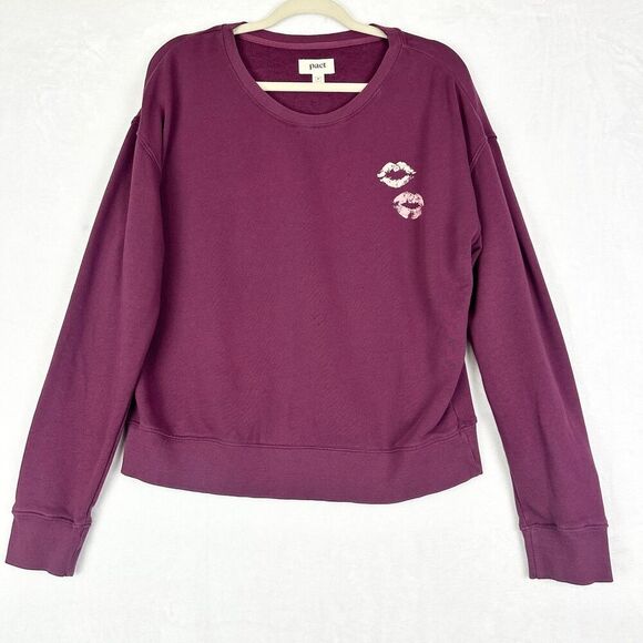 Pact Lips Graphic Crewneck Sweatshirt Size Medium Organic Cotton Purple - Picture 1 of 5